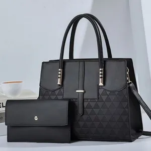 Set borsa a mano e portafoglio in pelle PU nera con motivo geometrico a rilievo
