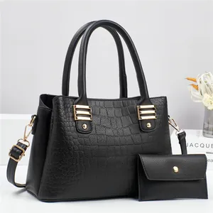 Women Croc-Embossed Handbag And Pouch Set Large Capacity PU Leather Shoulder Tote Bag For Daily Commuter Fashion Satchel
