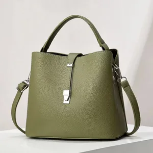Women Stylish Bucket Bag Lychee Grain PU Leather Handbag Large Capacity Shoulder Crossbody Bag High Sense Versatile Fashion Bag
