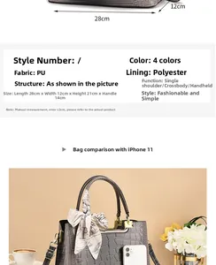 Tabella taglie borsa a secchiello coccodrillo con misure e confronto con iPhone 11