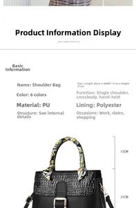 Detail view of large PU leather handbag with crocodile pattern and scarf-wrapped handle