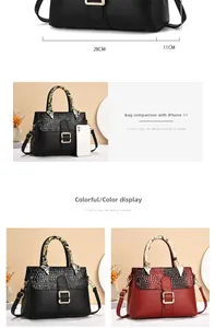 Detail view of large PU leather tote bag with crocodile pattern and silk scarf handle