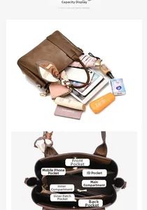 Detailed interior view showing multi-compartment storage and large capacity of tote bag