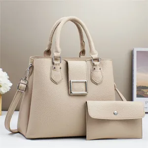 Elegant off-white lychee texture handbag set with shoulder strap and envelope pouch