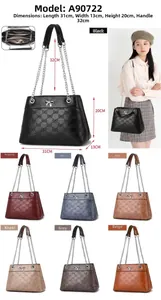 Detailed view of women crossbody bag featuring embossed patterns and dimensions 31x13x20cm