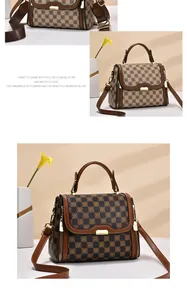 Detailed side view of vintage checkerboard handbags with elegant gold hardware and straps