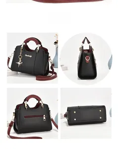 Vues multiples d'un sac à main bicolore en similicuir avec pendentif étoile et clous