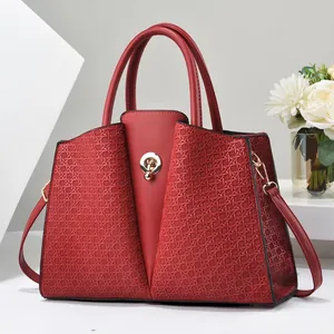 Women Fashion Woven Texture PU Leather Handbag Elegant Patchwork Tote Bag With Metal Lock Crossbody Shoulder Bag For Daily Commute