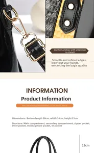Detailed dimensions of glossy black crossbody bag with gold hardware and snake pattern