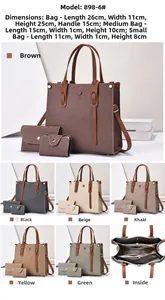 Internal structure and detailed dimensions of 3-piece tote bag set with woven texture