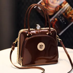Damen Lackleder Handtasche Glänzende Strass Umhängetasche Elegante Schultertasche Für Partys Abend Retro Glänzend Vielseitig