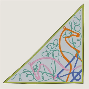 French vintage horse head pattern warm triangle scarf with artistic silk wool texture