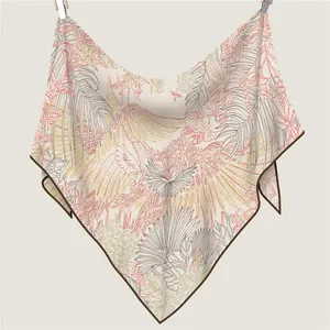 French style winter scarf with tropical jungle print and warm faux silk triangle wrap