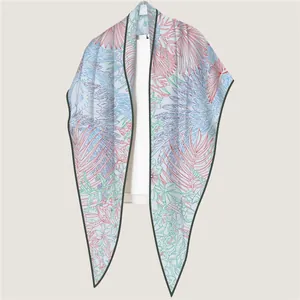 Women tropical floral print triangle shawl wrap in lightweight breathable fabric