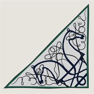 Foulard triangle vintage à motif tête de cheval en tons crème et vert