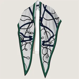 Écharpe Triangle Élégante en Imitation Cachemire pour Femme Avec Imprimé Cheval Abstrait Bordure Verte Châle d'Hiver Doux et Chaud
