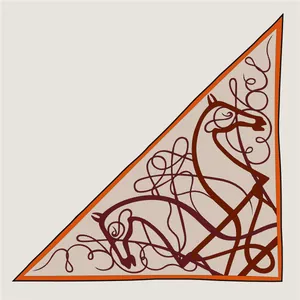 Foulard triangle rétro français chaud en imitation soie avec motif cheval et bordure orange