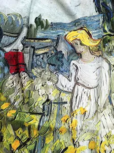 Détail de l'imprimé peinture à l'huile Van Gogh sur la texture d'un carré de soie de 90 cm