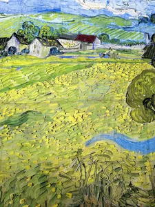 Detailstruktur des Van-Gogh-Ölgemälde-Schals mit dicken Pinselstrichen und ländlicher Szenerie