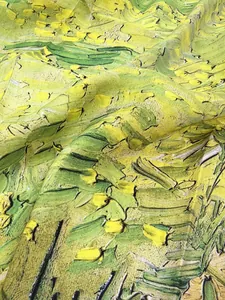 Detailaufnahme des hochwertigen Stoffes mit lebendigen Van-Gogh-Ölgemälde-Pinselstrichen