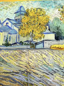 Detailed texture of Van Gogh oil painting style 90cm square scarf with Saint Paul Church