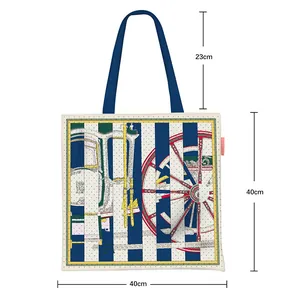 Canvas tote bag size guide showing 40cm width and height with 23cm handle drop
