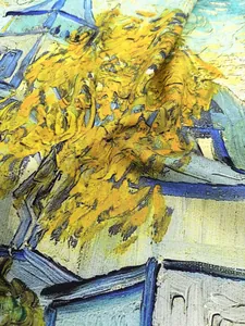 Macro shot of 90cm Van Gogh Saint-Paul Asylum oil painting scarf with fine weave texture