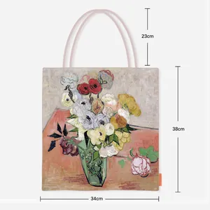 Dimensions du sac en toile : 34 cm de large, 38 cm de haut et 23 cm pour l'anse