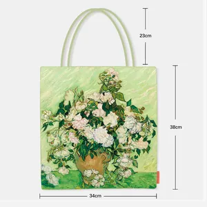 Tableau des tailles du sac en toile Van Gogh Iris avec 38cm de haut et 34cm de large