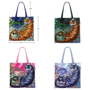 Bolso de Mano de Lona Con Estampado Artístico de Tigre de la Selva Gran Capacidad Bolso de Compras Reutilizable para Escuela Viaje