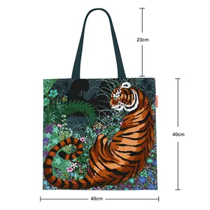 Bolso tote artístico de lona con tigre de la jungla, gran capacidad y medidas del producto