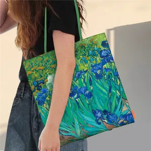 Sac fourre-tout artistique en toile peinture Iris de Van Gogh à grande capacité