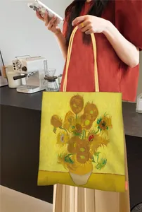 Détail de la peinture à l'huile de tournesol Van Gogh sur un grand sac fourre-tout en toile