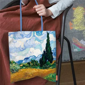 Sac fourre-tout artistique avec imprimé peinture à l'huile et bretelles bleu foncé
