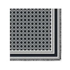 French style 130cm black and white geometric pattern square scarf with tassel fringe