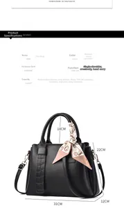 Detailed size specifications of the black pebbled leather tote bag with silk scarf detail