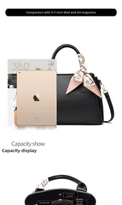 Internal structure of black pebbled leather tote with space for iPad and A4 magazines