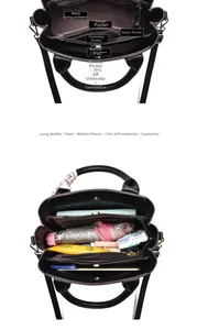 Detailed view of the multi-compartment interior showing large capacity for iPad and wallet