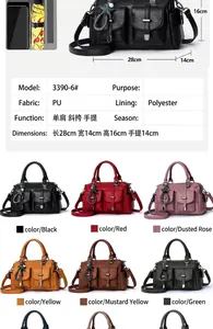 Detail view of large PU leather tote bag features showing six colors and size specifications