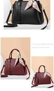Detail of burgundy and black large handbags featuring crocodile texture and silk scarf ties