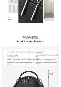 Detailed size chart of black crocodile texture handbag with dimensions 21x9x19 cm