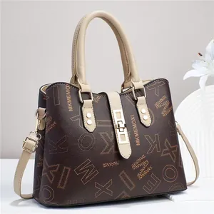 Sac fourre-tout marron foncé avec imprimé pour femme et bandoulière amovible