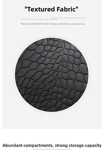 Close-up of black PU leather with pebble texture and smooth finish for women's crossbody bag