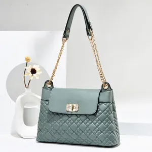 Morandi green quilted crossbody bag with diamond turn-lock and gold chain strap