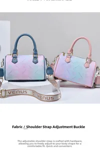 Detail of gradient print Boston bag with sturdy handles and gold-tone metal studs