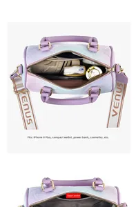 Internal view of gradient floral handbag showing large capacity and zipper pocket