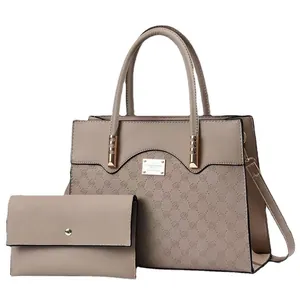 Ensemble sac à main et pochette taupe avec texture florale en relief pour femme chic
