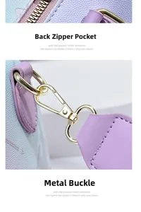 Detail of gradient crossbody bag showing back zipper pocket and golden hardware hooks