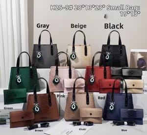 Detailed set of crocodile pattern tote bags in nine colors with pearl charms