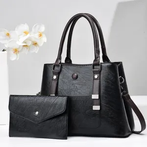Vintage Large Capacity Women PU Leather Tote Bag Set Fashion Handbag Shoulder Crossbody Bag And Matching Clutch Purse Set